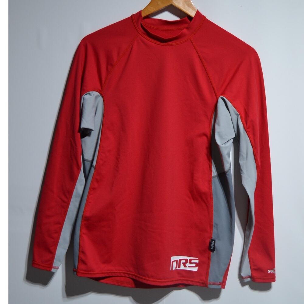 NRS Men's HydroSilk Rash Guard Shirt Size Large Red and Gray